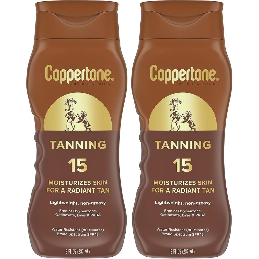 Coppertone Tanning Sunscreen Lotion SPF 15 Broad Spectrum Water Resistant Vitamin E 16 Fluid Ounce Pack Of 2