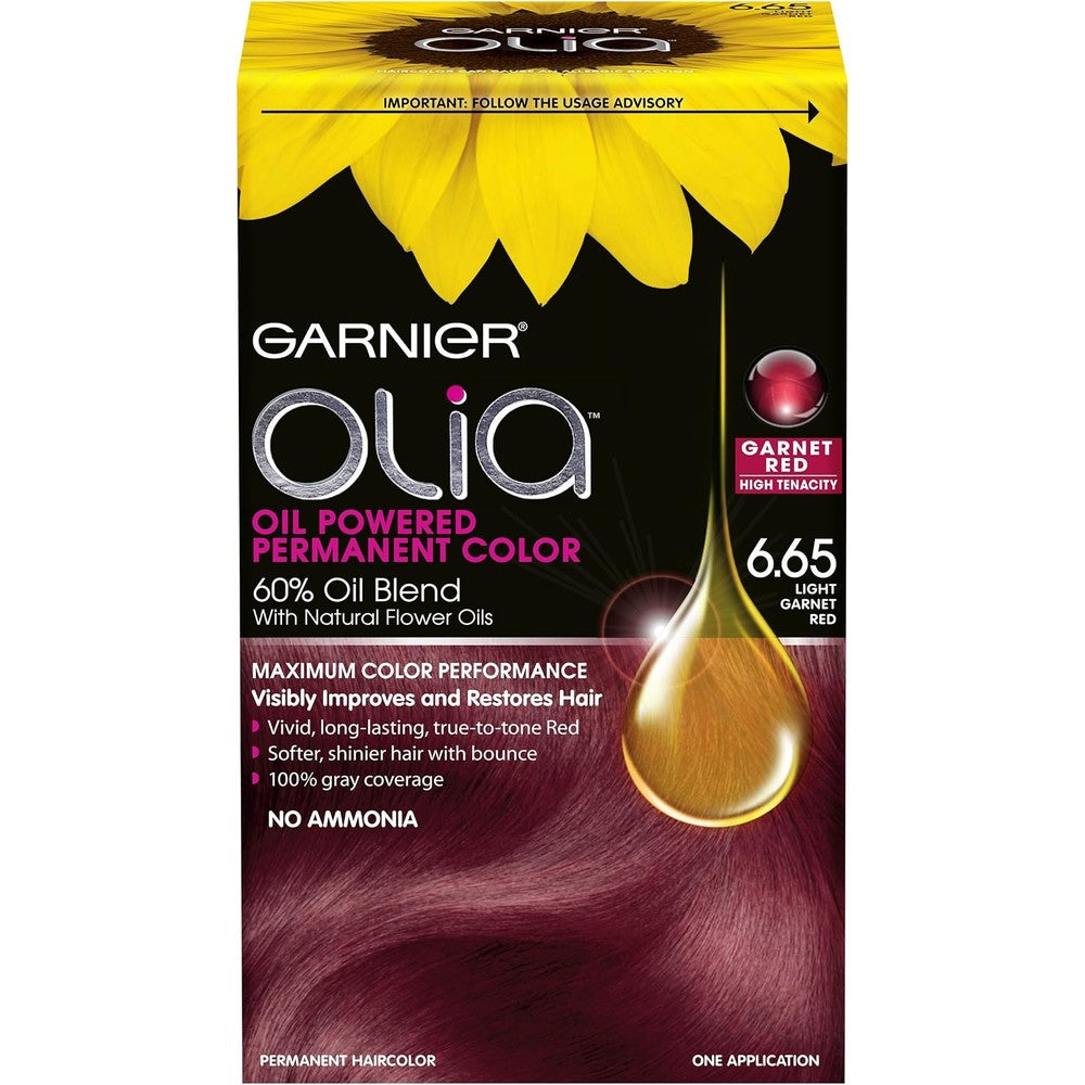 Garnier Olia Oil Powered Permanent Hair Color 6.65 Light Garnet Red Ammonia Free Vivid Red Hair Dye For Vibrant Results And Improved Hair Quality