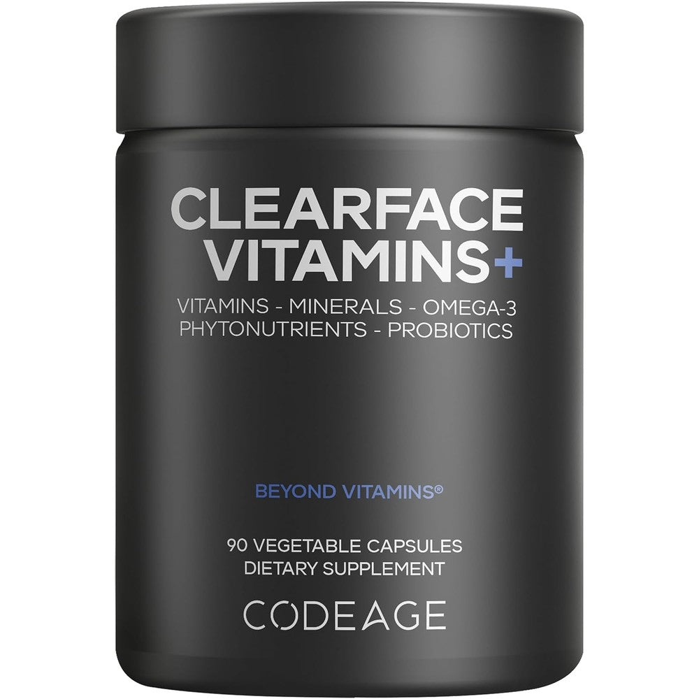Codeage Clearface Vitamins Skin Vitamins Minerals Niacin 90 Vegetable Capsules Pantothenic Acid Niacinamide Vitamins A C D3 E Zinc Probiotics L Lys...