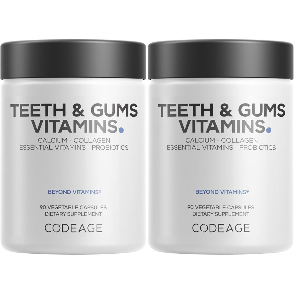 Codeage Teeth And Gums Vitamins Plus Oral Probiotics Supplement For Mouth Whole Food Calcium Collagen Potassium Vitamin C D3 K2 Zinc 2 Pack