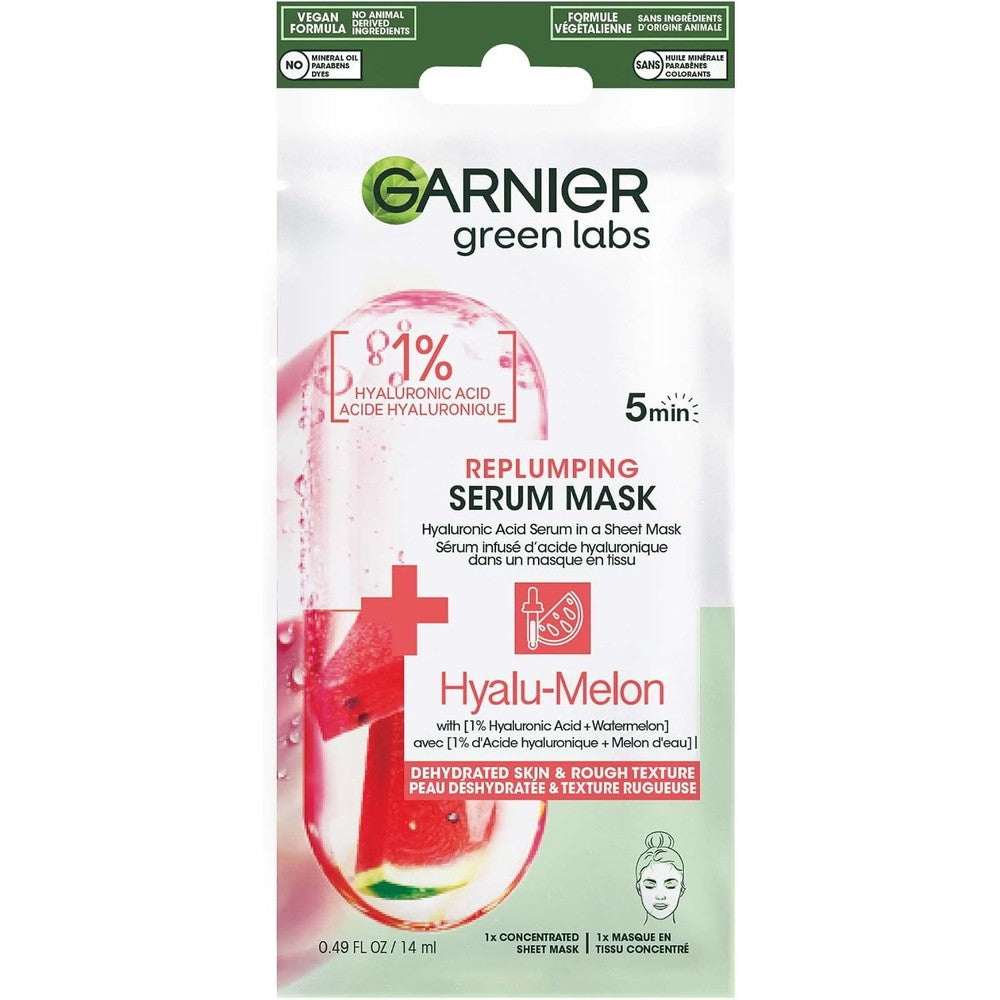 Garnier Green Labs Hyalu-Melon Replumping Serum Sheet Mask With Hyaluronic Acid And Watermelon Extract 14 Milliliter