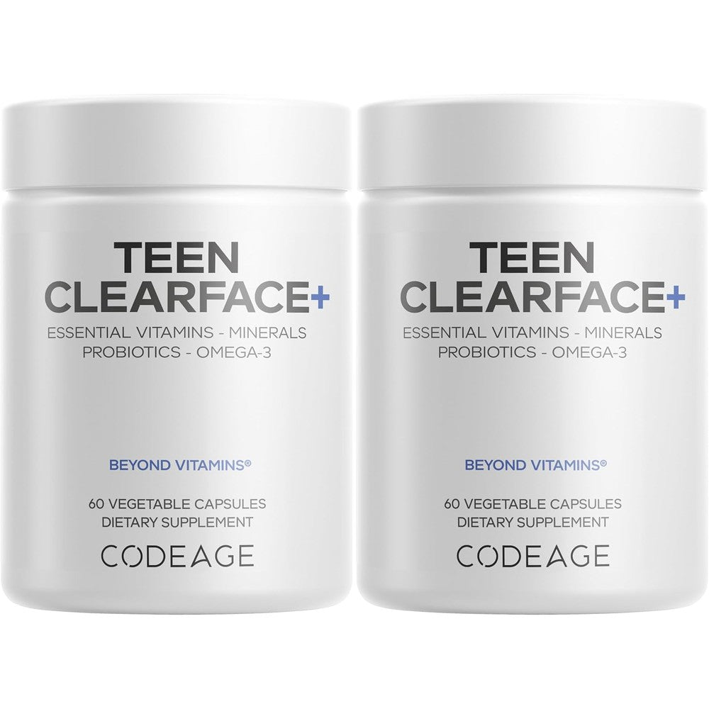Codeage Teen Clearface Adolescent Face Skin And Pimples Vitamins A C D3 E Pantothenic Acid Niacin Zinc Supplement Teenagers Probiotics L Lysine Ome...