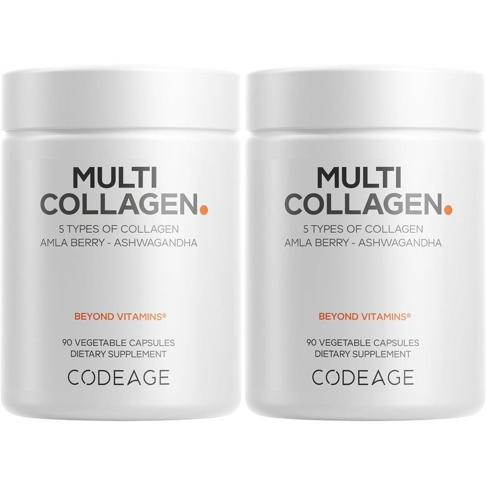 Codeage Multi Collagen Capsules 5 Collagen Types I II III V And X Hydrolyzed Grass Fed Bovine Protein With Ashwagandha Amla And Vitamins 2-Pack
