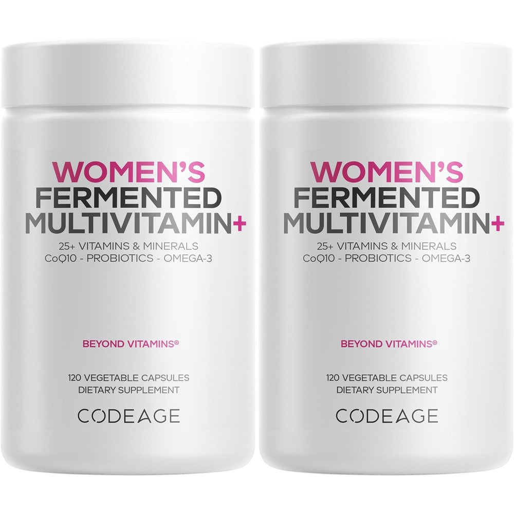 Codeage Women's Daily Multivitamin 25 Plus Vitamins And Minerals Fermented Organic Whole Foods Probiotics Supplement Vegan 120 Capsules 2 Pack