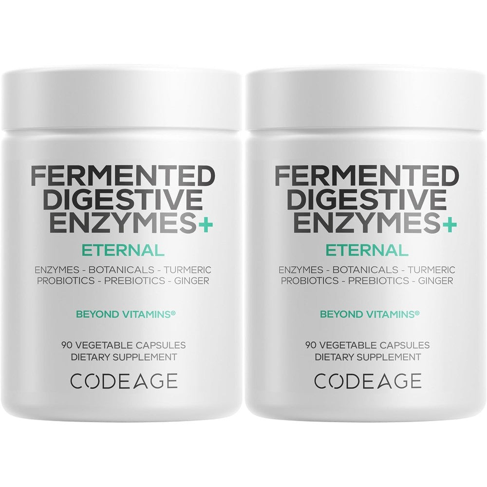 Codeage Fermented Digestive Enzymes Supplement 3-Month Supply 14 Digestive Enzymes Probiotics Prebiotics 1 Capsule A Day 2-Pack