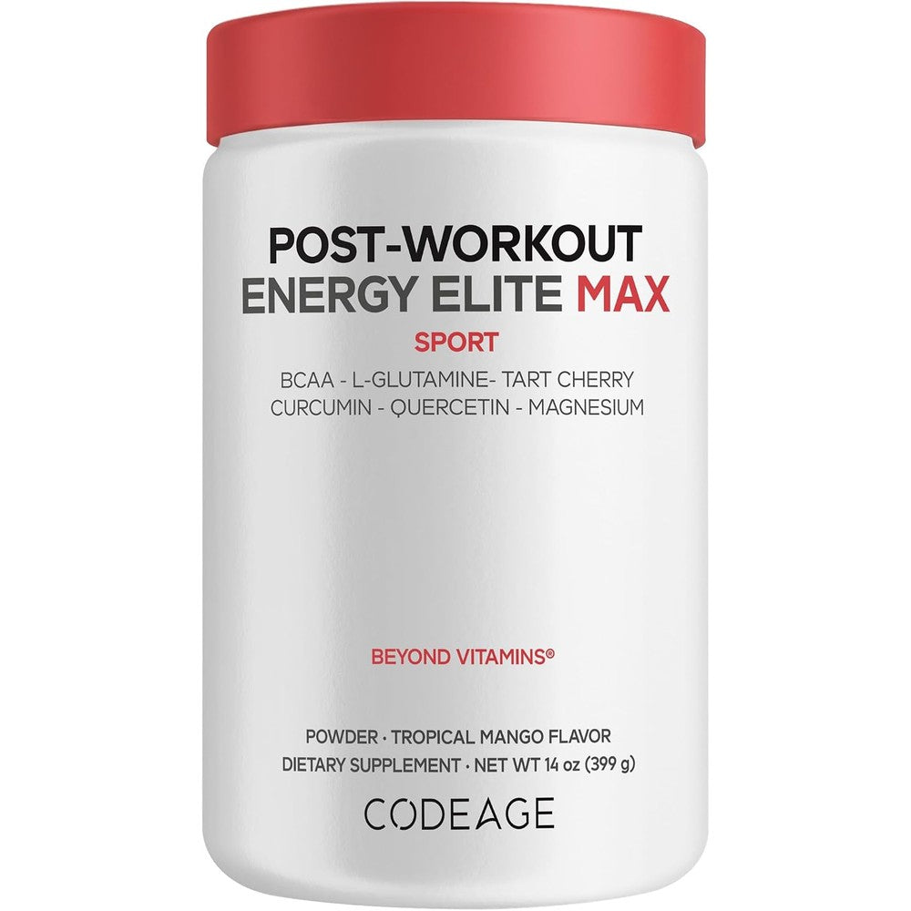 Codeage Post-Workout Recovery BCAA Glutamine Electrolytes Tropical Mango 14 Ounces
