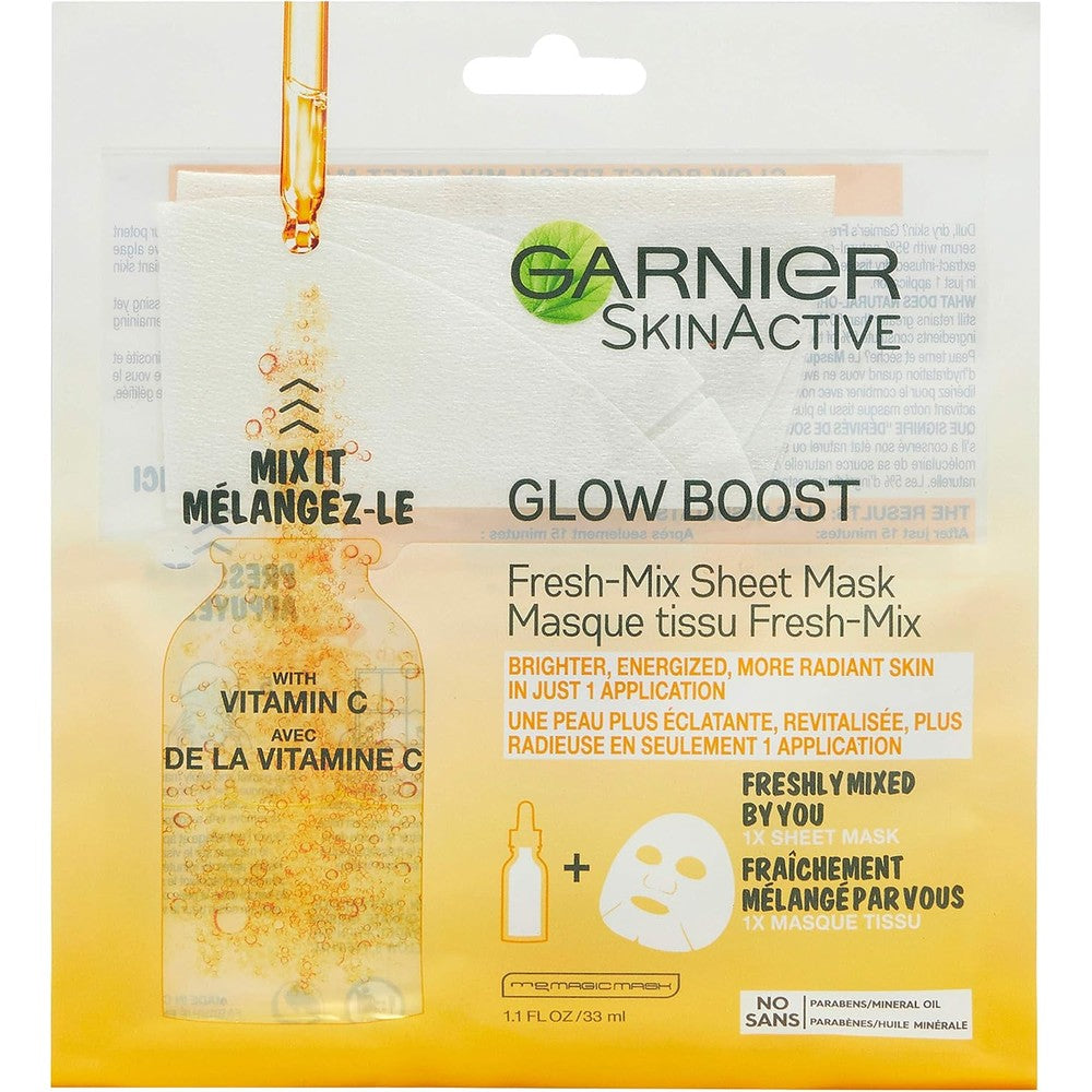 Garnier SkinActive Glow Boost Fresh-Mix Sheet Mask With Vitamin C For All Skin Types 1 Count
