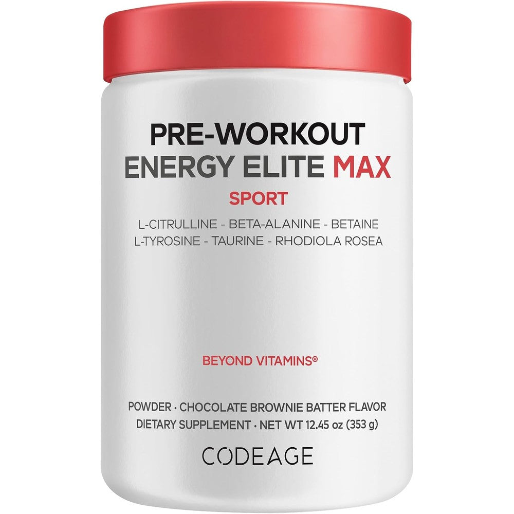 Codeage Pre-Workout Energy Elite Max Chocolate Brownie Batter 12.45 Ounces