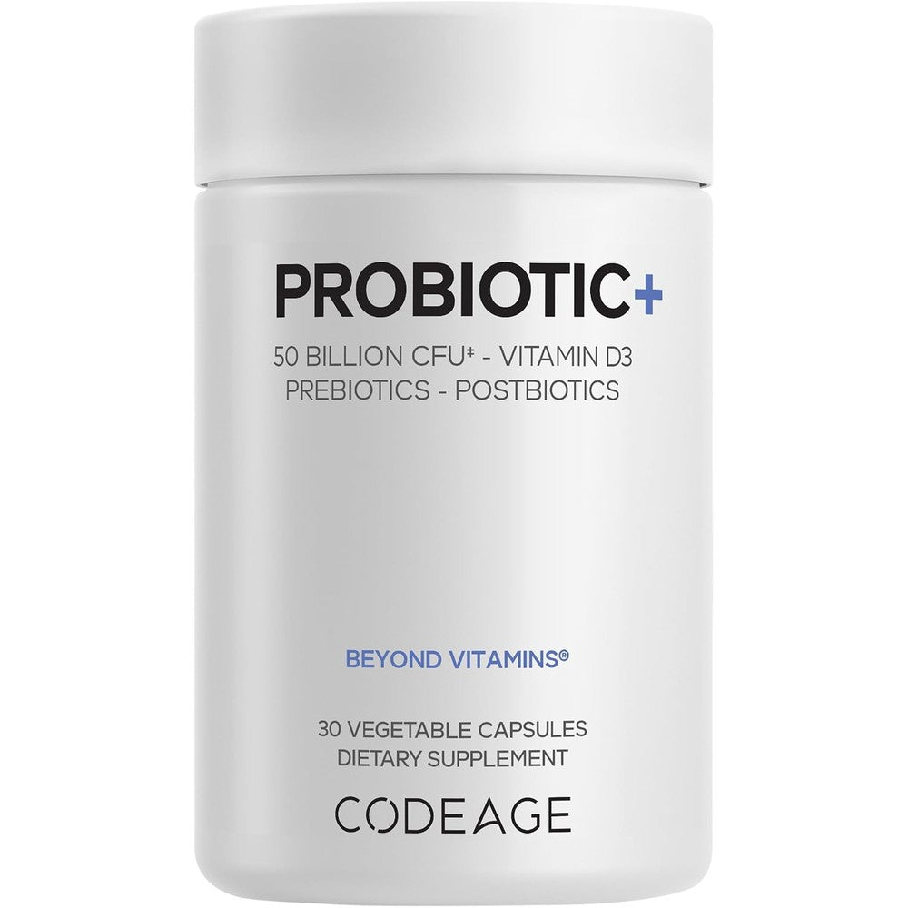 Codeage Probiotic Plus 50 Billion CFU 12 Strain Probiotic Blend With Prebiotic Fiber Postbiotics Vitamin D3 Zinc And Quercetin 30 Capsules