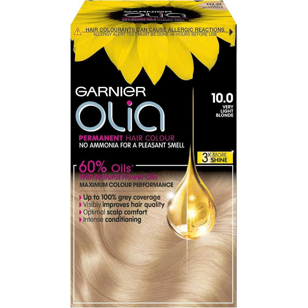 Garnier Olia Very Light Blonde Permanent Hair Dye 10.0 Ammonia Free Formula With 60 Percent Oil Blend For Maximum Colour Performance