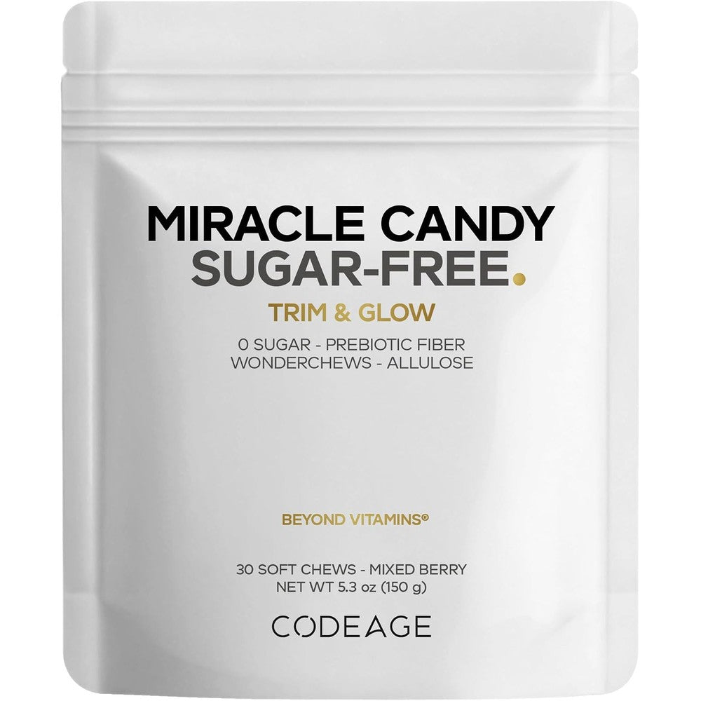 Codeage Miracle Candy Sugar-Free Mixed Berry Soft Chews Allulose Prebiotic Fiber Low-Calorie Wonderchews 30 Count