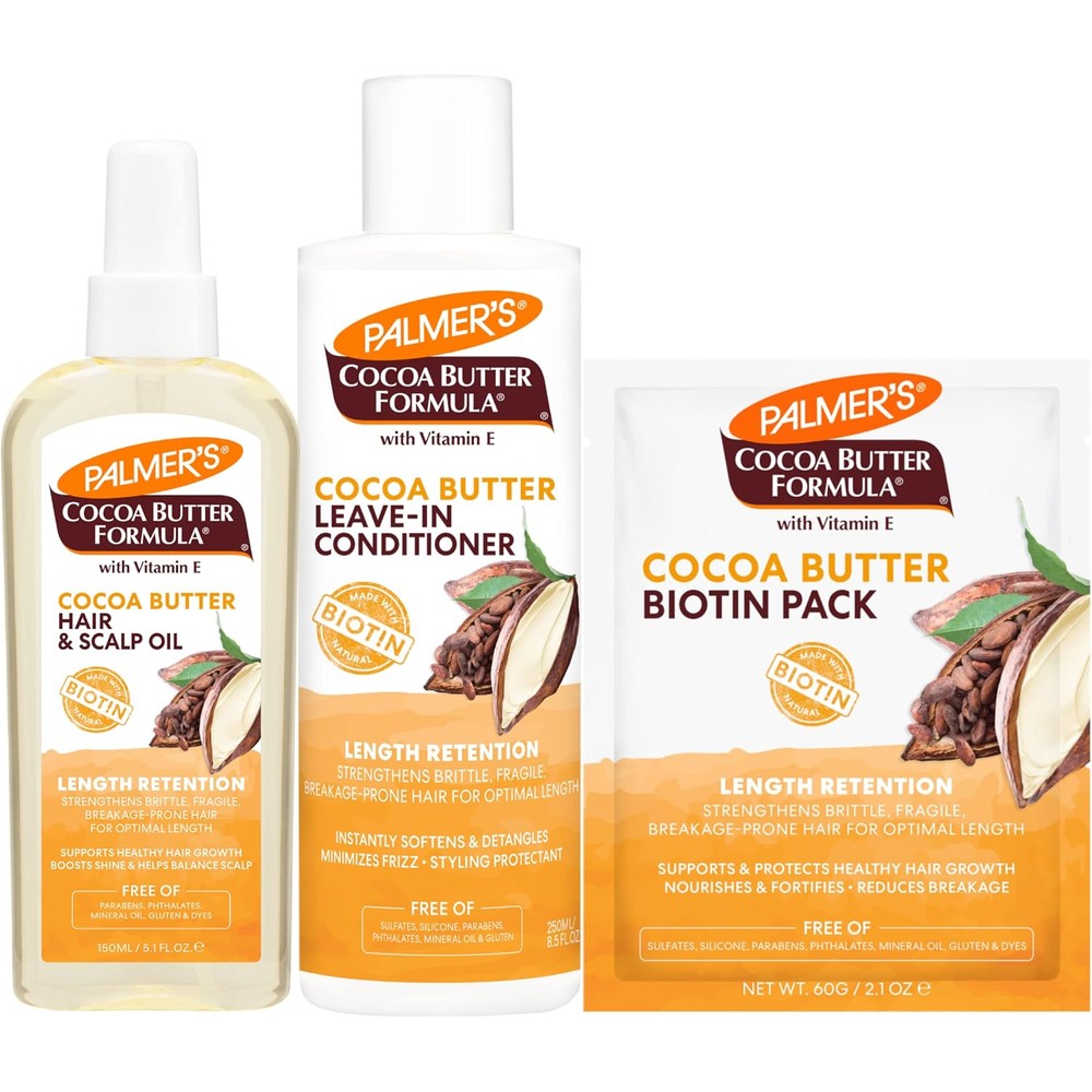 Palmer's Cocoa Butter Hair And Scalp Care Bundle With Oil Spray 5.1 Fluid Ounces Leave-In Conditioner 8.5 Fluid Ounces And Biotin Packette 2.1 Ounces