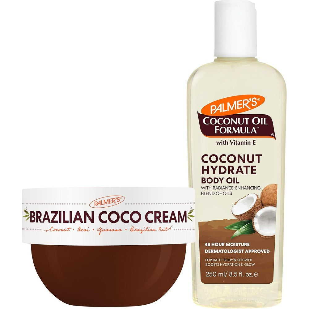 Palmer's Brazilian Coco Cream And Coconut Oil Bundle With Vitamin E Whipped Body Butter And Firming Body Oil For 48 Hour Moisture 13.9 Fluid Ounces