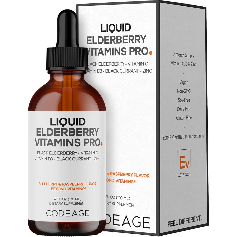 Codeage Elderberry Vitamins Pro Liquid, Vitamin C, D3, Zinc, 4 Fluid Ounce