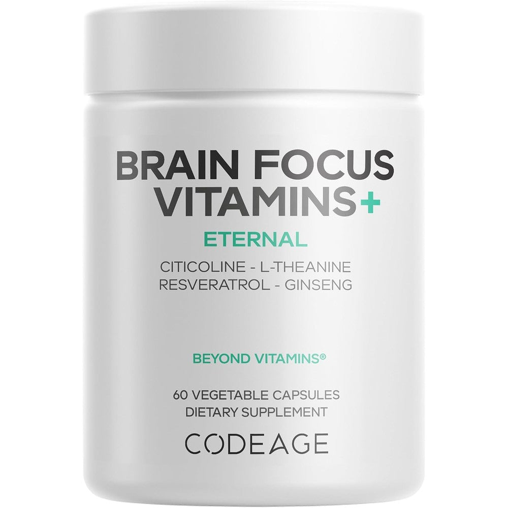 Codeage Brain Focus Vitamins Plus Citicoline Cognizin Ginseng 60 Capsules