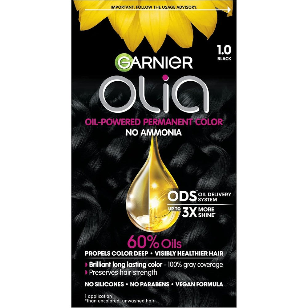 Garnier Olia Ammonia-Free Brilliant Color Oil-Rich Permanent Hair Color 1.0 Black Pack of 1