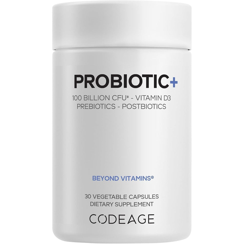 Codeage Probiotic+ 100 Billion CFU 12-Strain Probiotic Supplement With Prebiotic Fiber Postbiotics Vitamin D3 Zinc And Quercetin 30 Vegetable Capsules