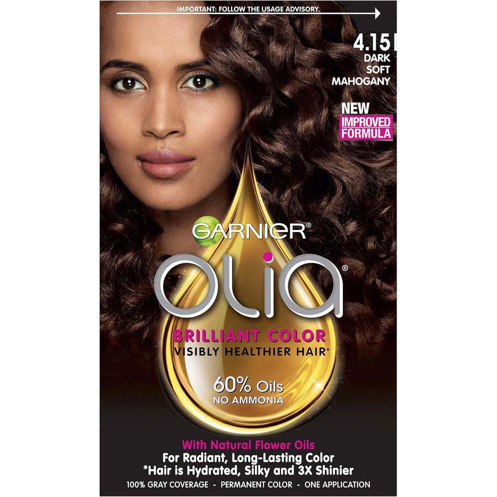 Garnier Olia Oil Powered Permanent Hair Color 4.15 Dark Soft Mahogany Ammonia Free Kit