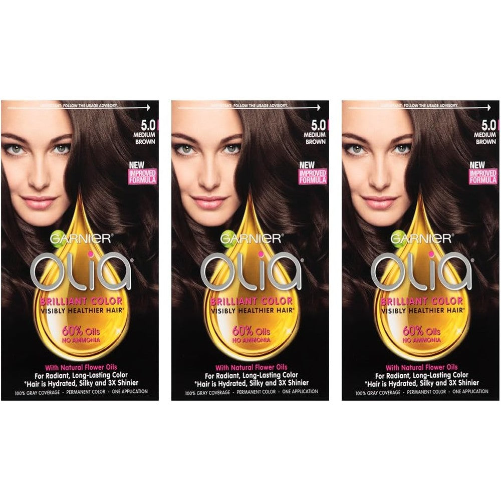 Garnier Hair Color Olia Oil Powered Permanent Hair Color 5.0 Medium Brown 3 Count