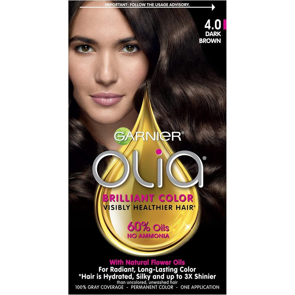 Garnier Olia Ammonia Free Permanent Hair Color 100 Percent Gray Coverage 4.0 Dark Brown Pack of 1