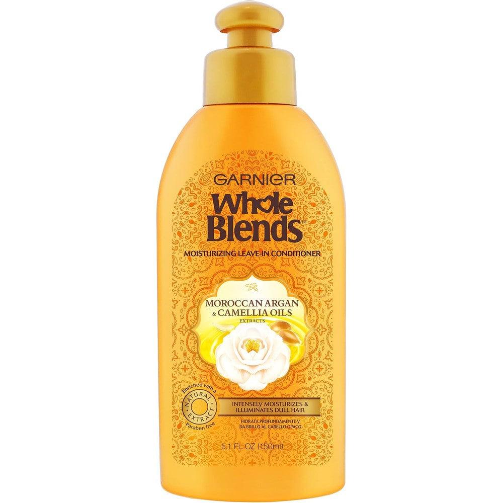 Garnier Whole Blends Moroccan Argan And Camellia Oils Moisturizing Leave-In Conditioner For Dull Hair, 5.1 Fluid Ounces, 1 Count