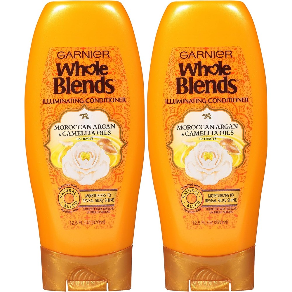 Garnier Whole Blends Illuminating Conditioner Moroccan Argan And Camellia Oils Extracts 12.5 Fluid Ounce Pack Of 2