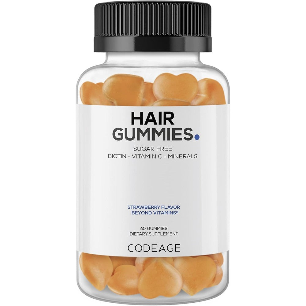 Codeage Hair Gummies Biotin 5000 Mcg Sugar Free Growth Vitamins Strawberry Coconut Flavor 60 Count