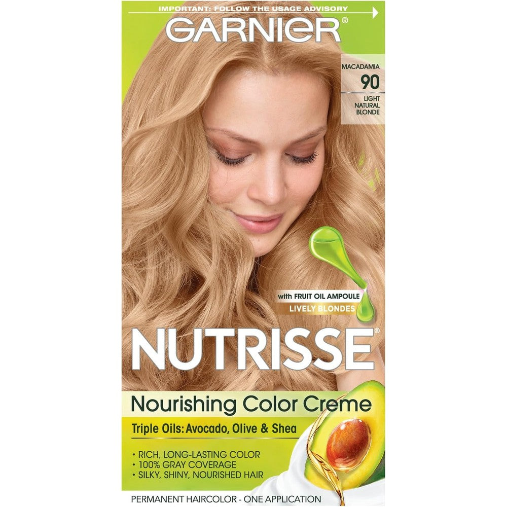 Garnier Nutrisse Nourishing Hair Color Creme, 90 Light Natural Blonde (Macadamia) Permanent Hair Dye, 1 Application Kit