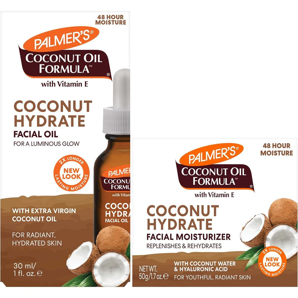 Palmer's Face Moisturizer And Face Oil Set Coconut Oil Formula With Vitamin E Skin Care Bundle 1 Fluid Ounce And 1.7 Fluid Ounce