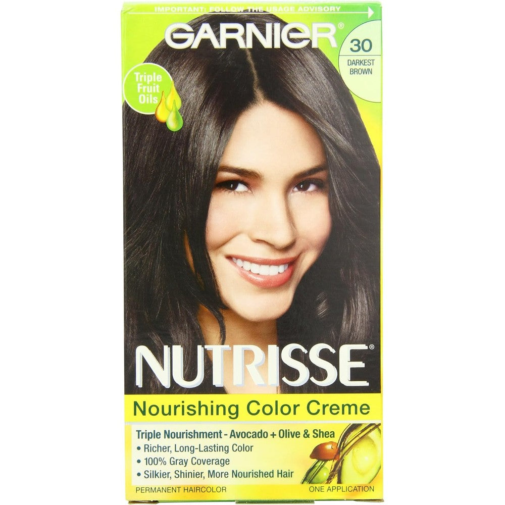 Garnier Nutrisse Nourishing Permanent Haircolor Creme, 30 Darkest Brown Sweet Cola, 1 Application Kit