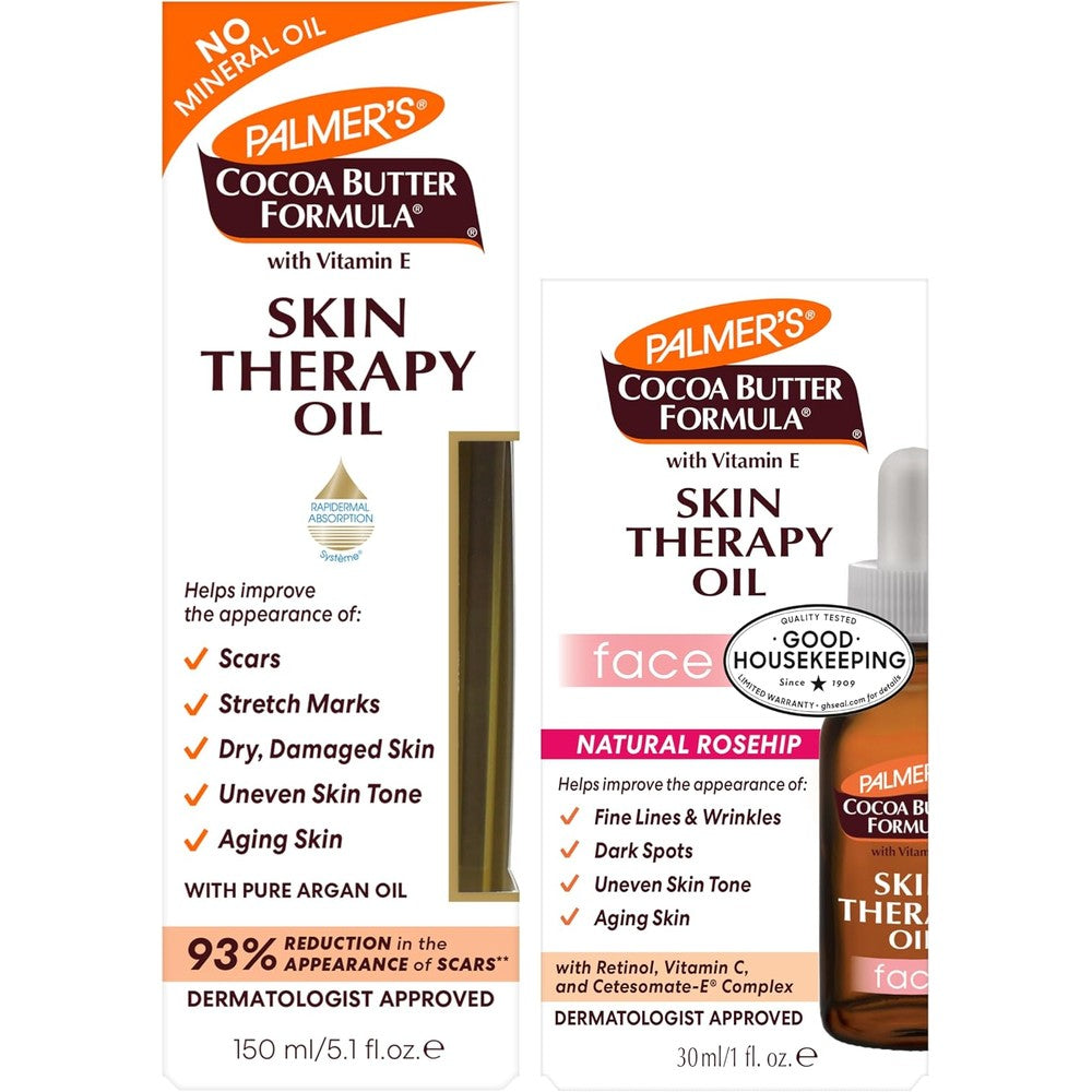 Palmer's Skin Therapy Face Oil 1 Fluid Ounce and Body Oil 5.1 Fluid Ounce Bundle with Cocoa Butter, Retinol, and Vitamin C