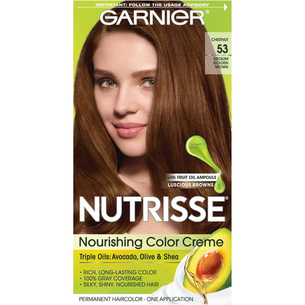 Garnier Nutrisse Nourishing Permanent Hair Color Creme, 53 Medium Golden Brown Chestnut, 1 Kit
