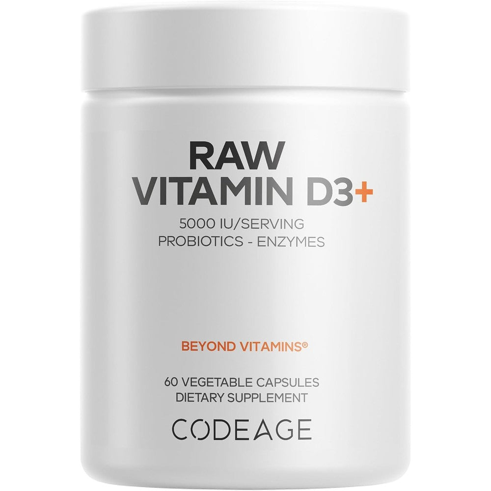 Codeage Raw Vitamin D3 High Potency 5000 IU Supplement With Probiotics Fruits And Greens 60 Vegetable Capsules