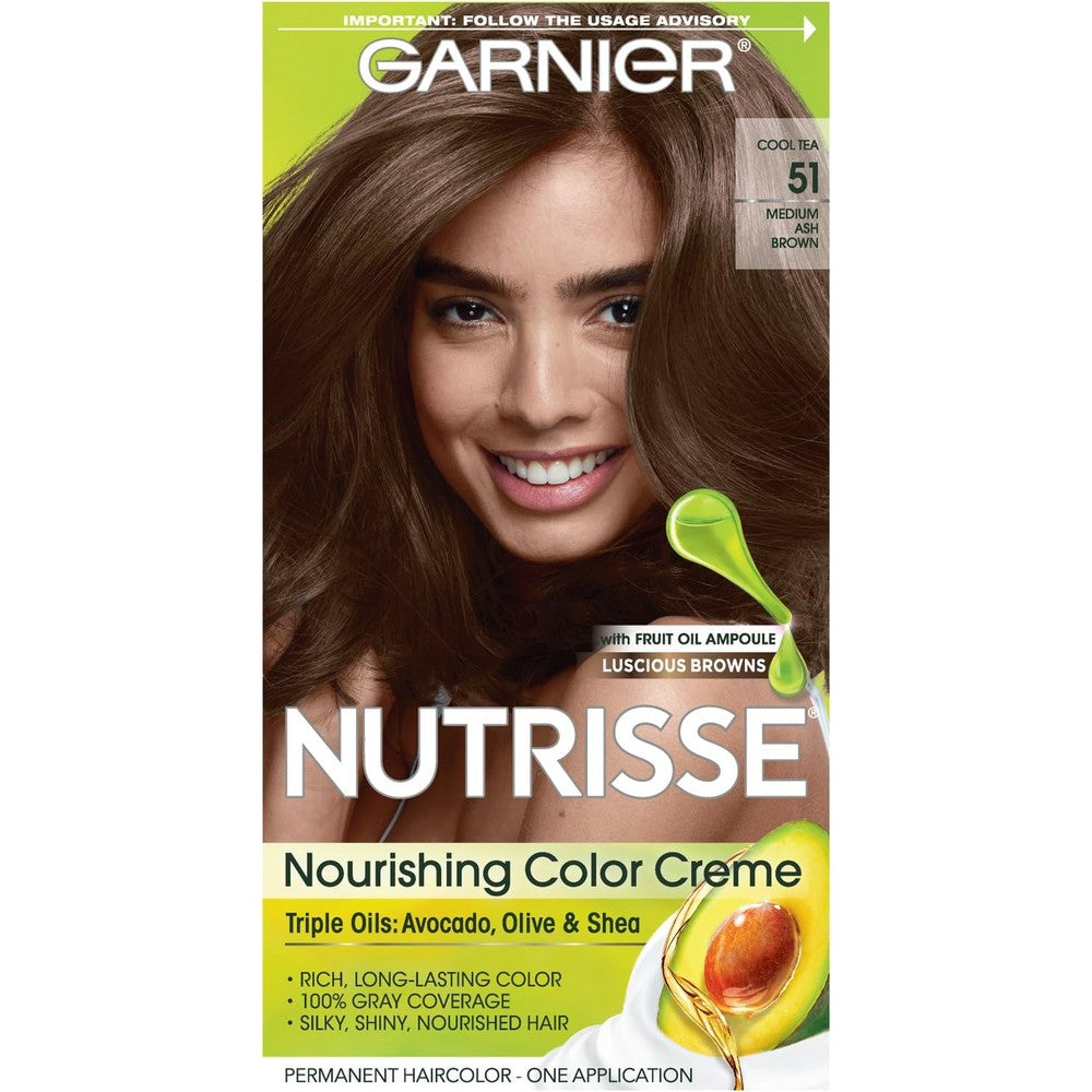 Garnier Nutrisse Nourishing Hair Color Creme 51 Medium Ash Brown Cool Tea Permanent Dye Kit 1 Count