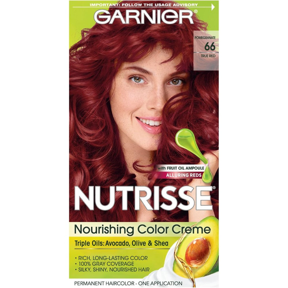 Garnier Nutrisse Nourishing Hair Color Creme 66 True Red Pomegranate Permanent Hair Dye Kit