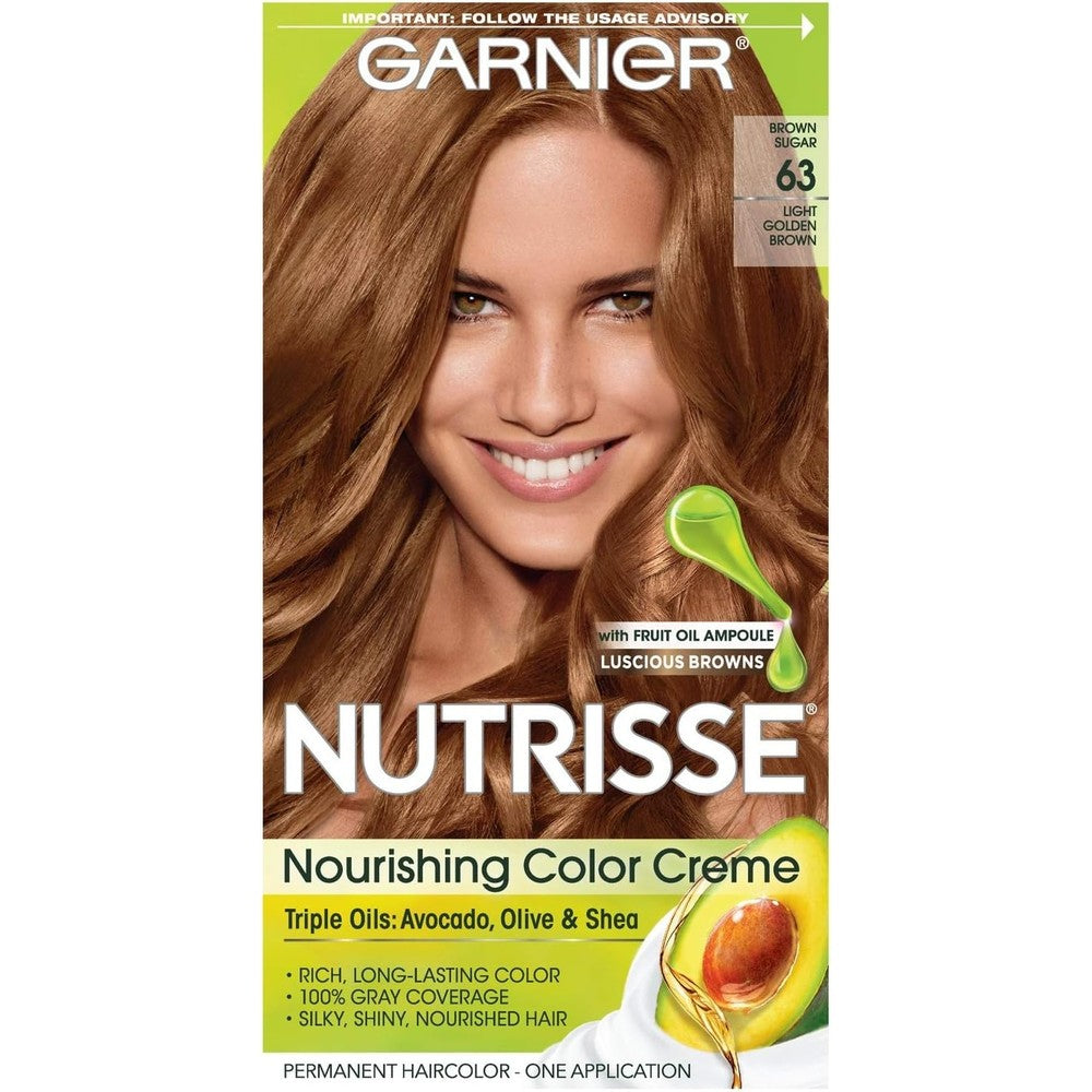 Garnier Nutrisse Nourishing Color Creme Permanent Hair Dye Shade 63 Light Golden Brown 1 Count Kit