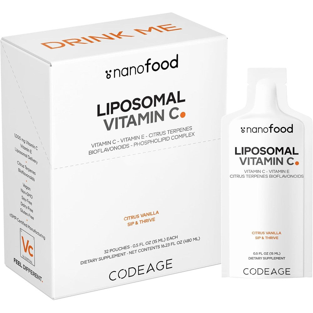 Codeage Liposomal Vitamin C Liquid 1000mg Supplement With 4000mg Essential Phospholipids Citrus Vanilla 32 Pouches