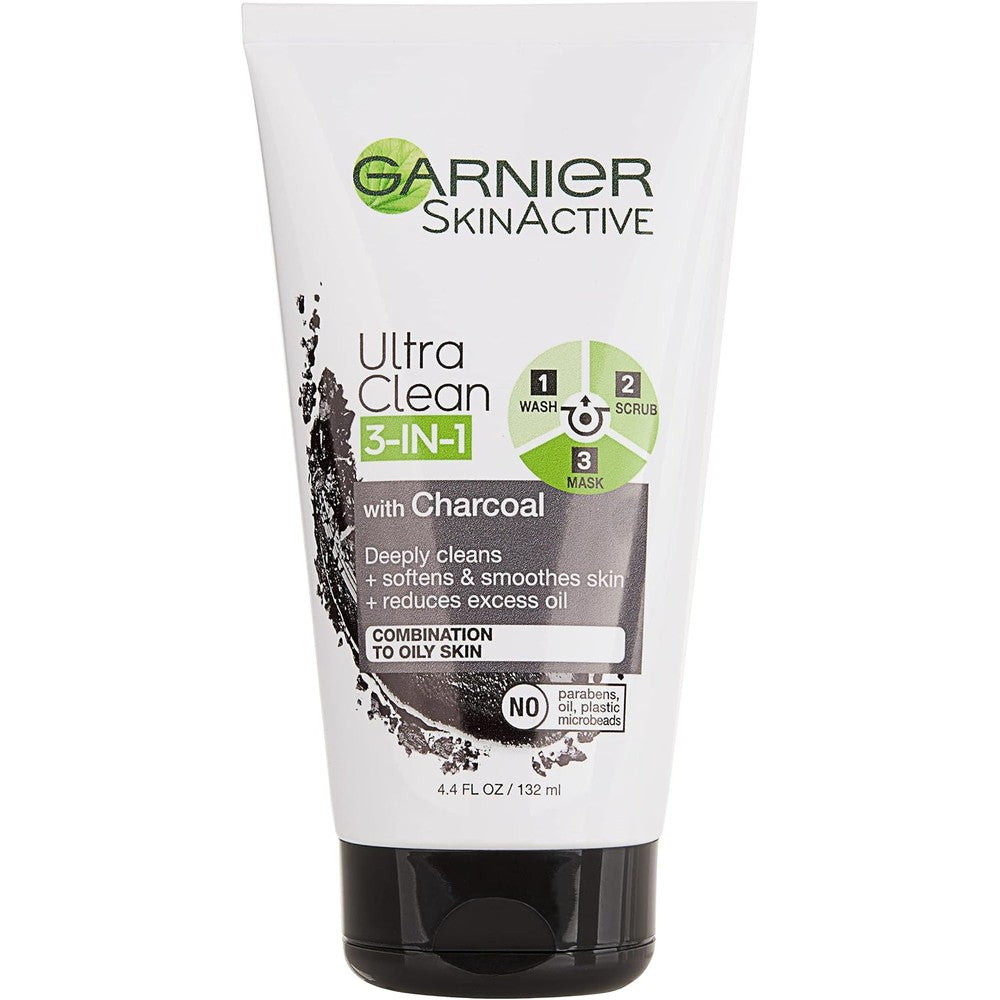 Garnier SkinActive Charcoal 3 in 1 Face Wash Scrub and Mask for Oily Skin 4.4 Fluid Ounce