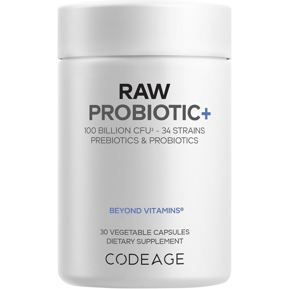 Codeage Raw Probiotic Plus 100 Billion CFU 34 Strains Prebiotics And Digestive Enzymes Wild Kefir Culture Non GMO 30 Capsules
