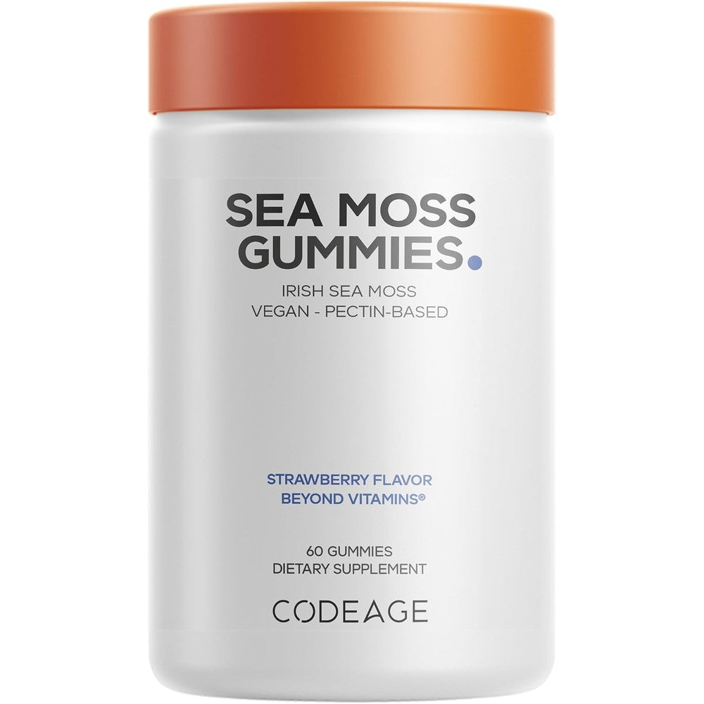 Codeage Irish Sea Moss Gummies 300 Milligrams Extract Per Serving Strawberry Flavor Vegan Non-GMO Dietary Supplement 60 Gummies