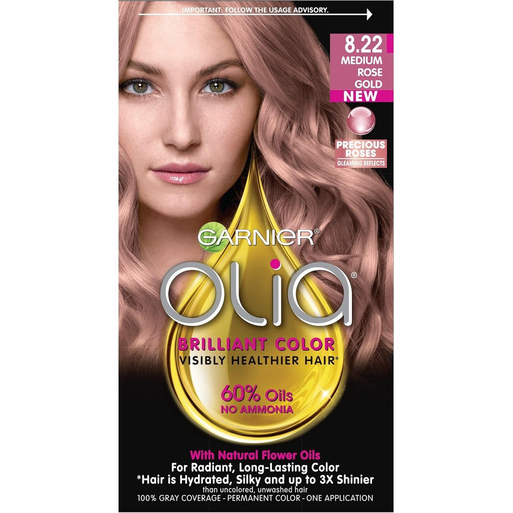Garnier Olia Ammonia-Free Brilliant Color Oil-Rich Permanent Hair Color, 8.22 Medium Rose Gold, Pack of 1