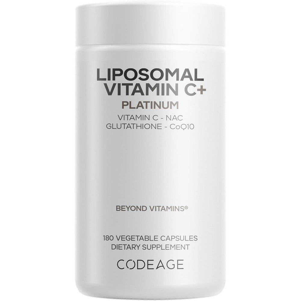 Codeage Liposomal Vitamin C+ Platinum 1000 Milligrams Glutathione Quercetin 180 Capsules