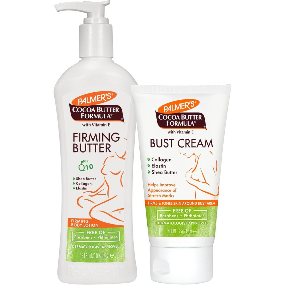 Palmer's Postpartum Skin Care Bundle Cocoa Butter Set Firming Body Lotion 10.6 Fluid Ounce and Bust Cream 4.4 Ounce