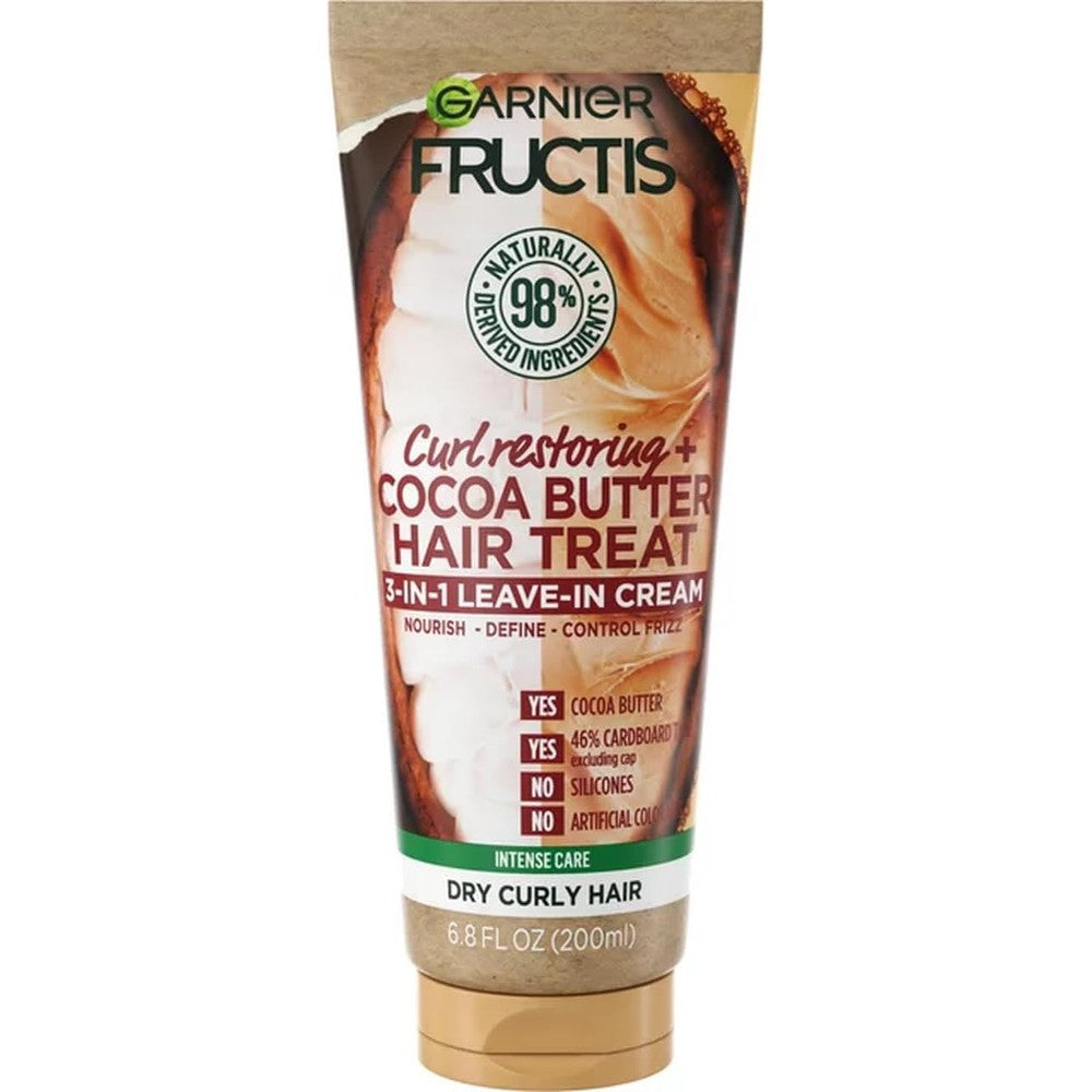 Garnier Fructis Curl Restoring Cocoa Butter Hair Treat 3 In 1 Leave In Cream Brown 6.8 Fluid Ounces