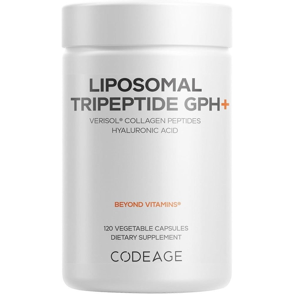 Codeage Liposomal Tripeptide GPH Plus Supplement Verisol Bioactive Beauty Collagen Peptides with Hyaluronic Acid 120 Capsules