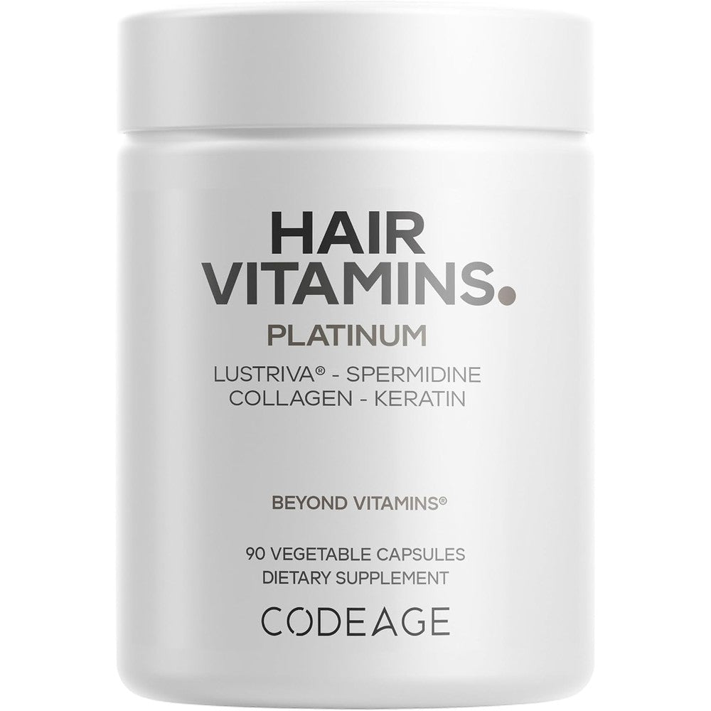 Codeage Hair Vitamins Platinum With Lustriva Biotin Keratin Collagen And Omega 3 90 Capsules