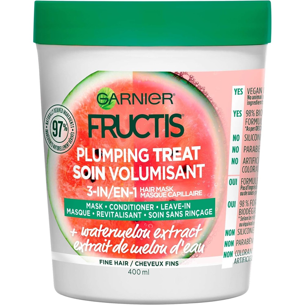 Garnier Fructis Plumping Treat 3 In 1 Hair Mask With Watermelon Extract For Fine Hair