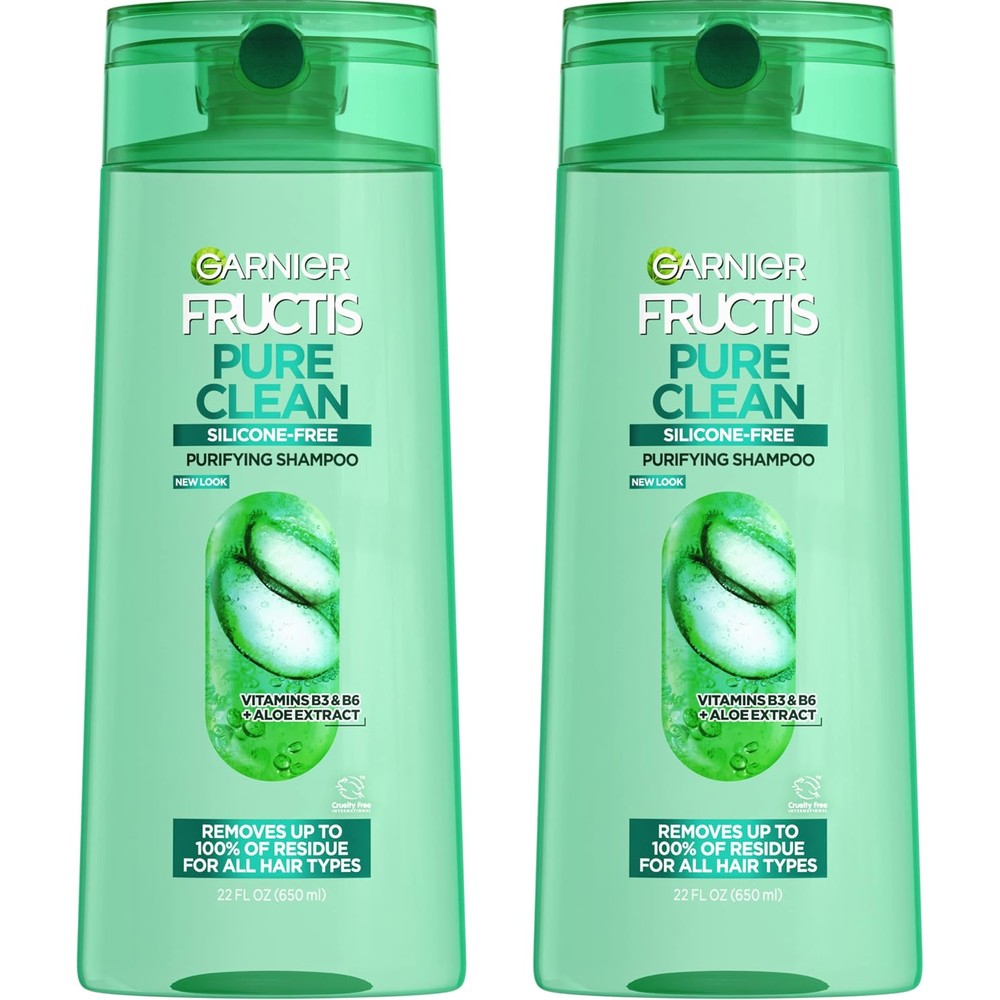 Garnier Fructis Pure Clean Purifying Shampoo, Silicone-Free, 22 Fluid Ounces, 2 Count