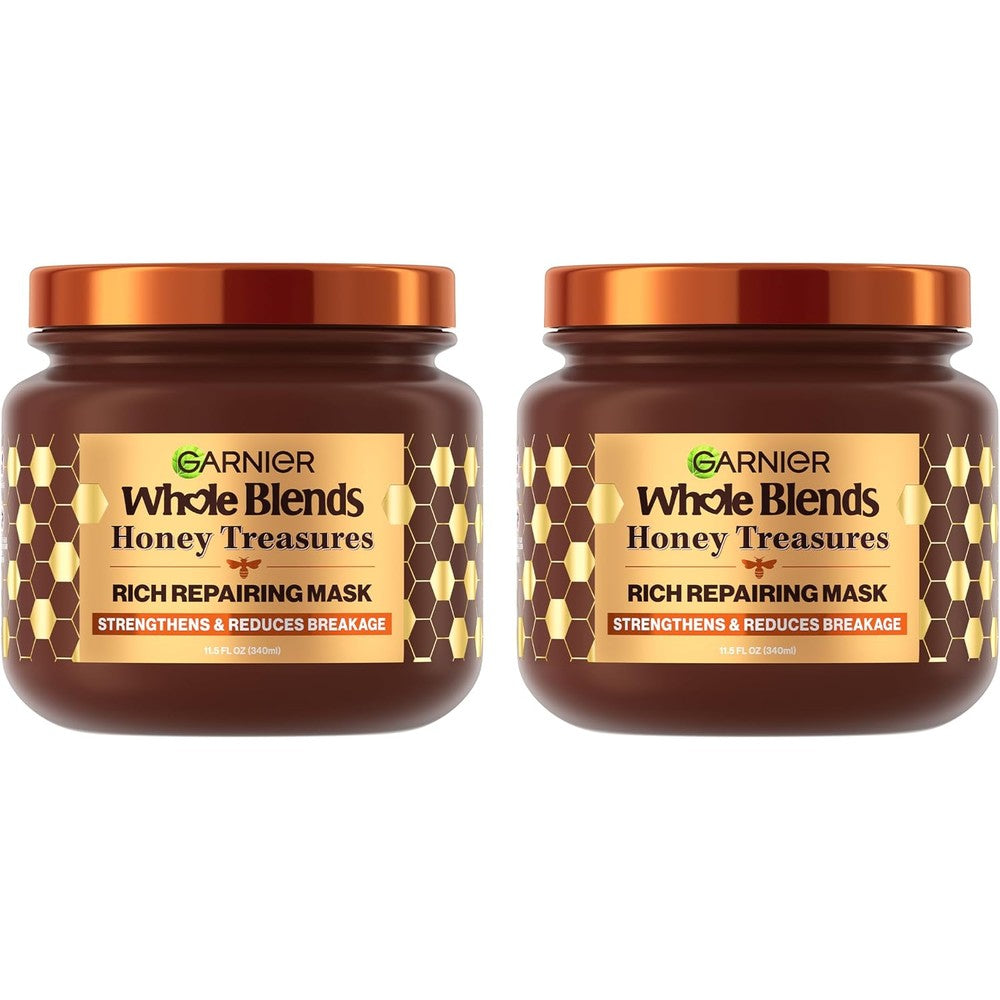 Garnier Whole Blends Honey Treasures Repairing Hair Mask For Dry Damaged Hair 11.5 Fluid Ounce 2 Count
