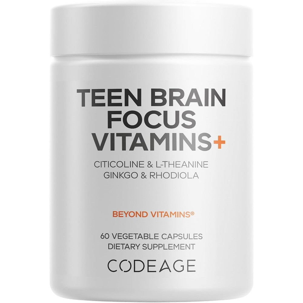Codeage Teen Brain Focus Vitamins Plus Citicoline Cognizin L-Theanine Ginkgo Rhodiola Lavender Magnesium Vitamin B6 B12 Folate 60 Capsules